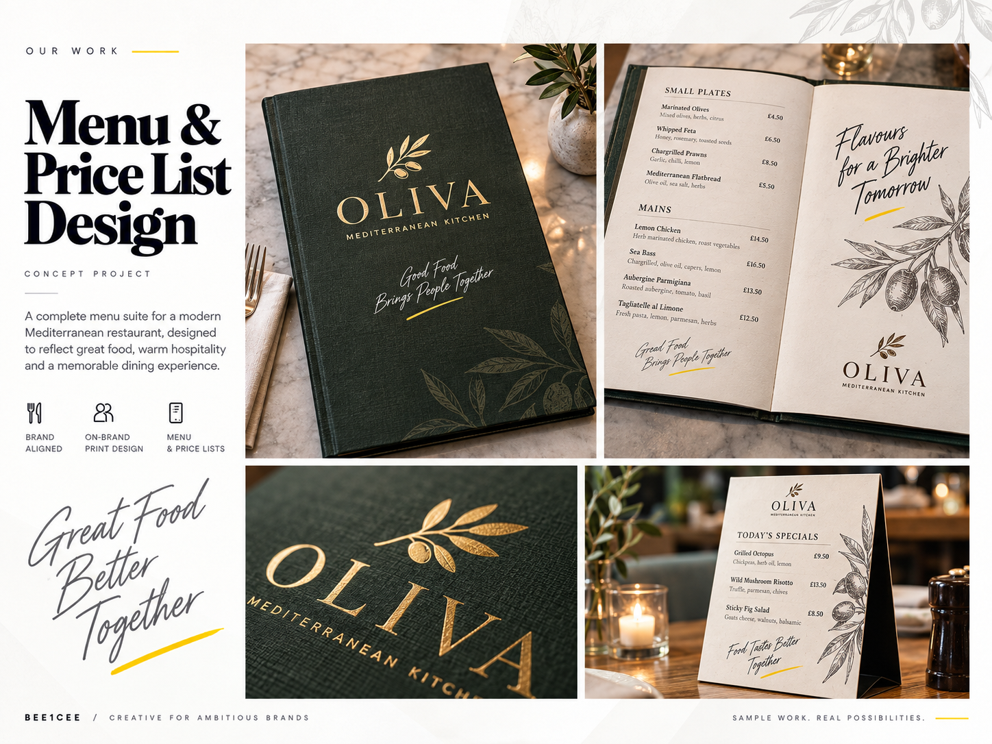 Menu and price list design sample presentation
