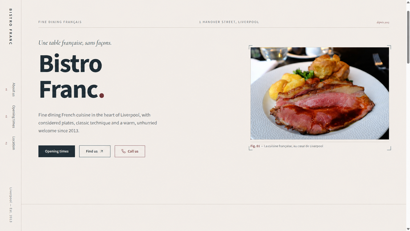Bistro Franc website homepage preview